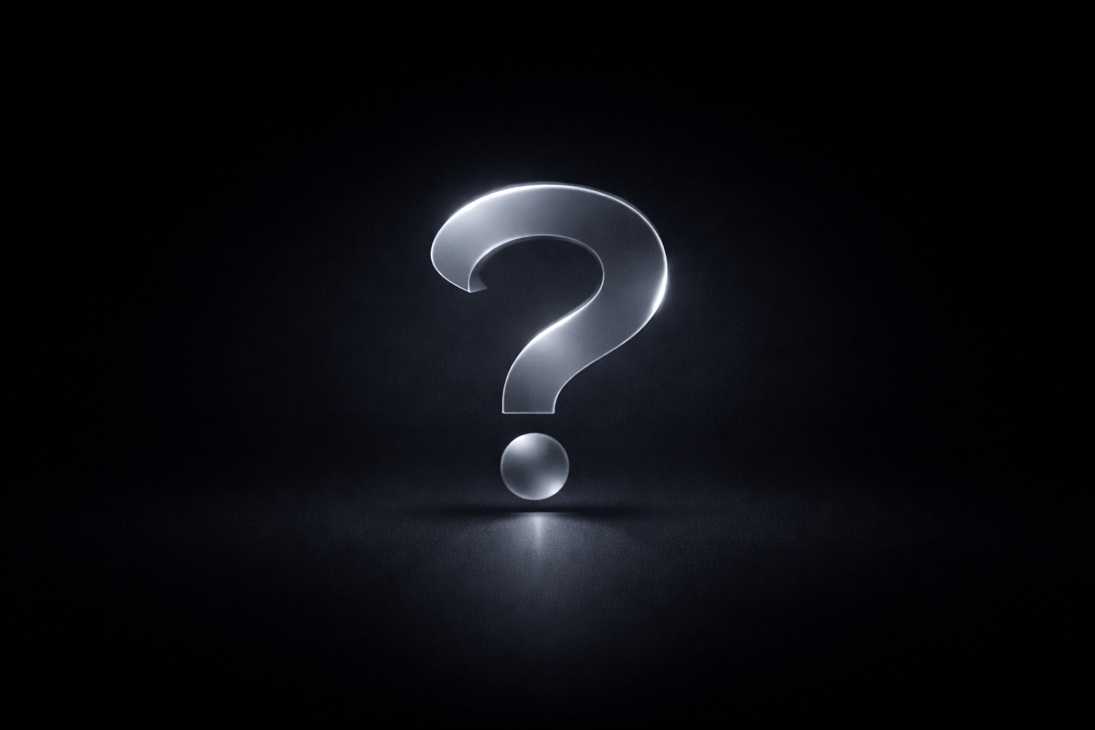Minimal 3D halo-style question mark on a dark background representing Web3 branding clarity and identity.