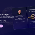 Book cover for 'The Manager vs. the Architect' by Warren Manuel, showing a knot transitioning from traditional rope to glowing purple fiber. The banner includes the text 'The Manager is a relic. The Architect is the future.' and mentions availability on Amazon Kindle and Hardcover.